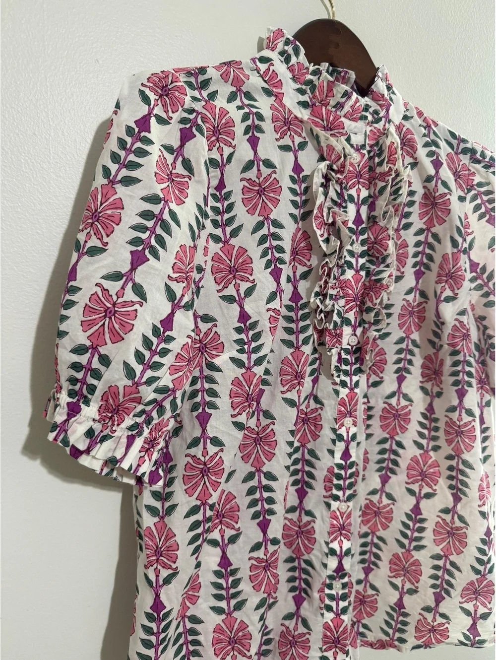J.Crew Women's Floral Ruffle Front Button-Up Blouse Size Large